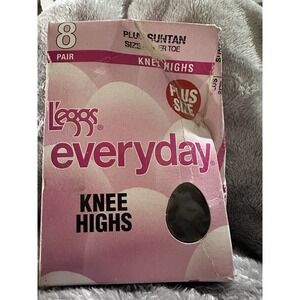 L'eggs  Knee High stockings 8 Pair‎ Suntan Sheer Toe Plus Size Unopened